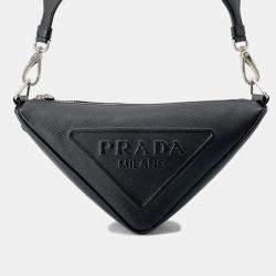 Pre Owned Prada Triangle Bag Black Leather Shoulder Bag 