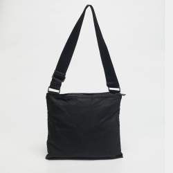 Pre Owned Prada Black Nylon Logo Zip Flat Messenger Bag