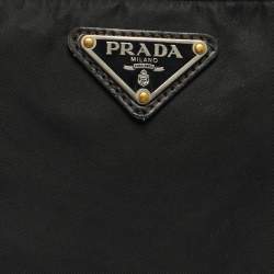 Pre Owned Prada Black Nylon Logo Zip Flat Messenger Bag