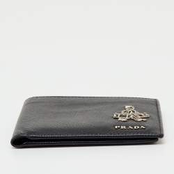 Pre Owned Prada Black Saffiano Metal Leather Bellhop Bifold Wallet