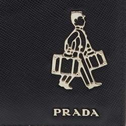 Pre Owned Prada Black Saffiano Metal Leather Bellhop Bifold Wallet