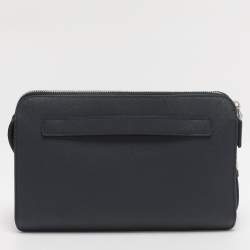 Pre Owned Prada Navy Blue Saffiano Leather Wristlet Pouch