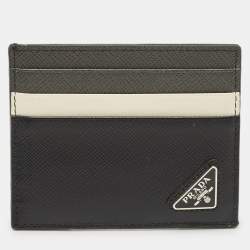 Pre Owned Prada Black/White Saffiano Metal Leather Logo Card Holder