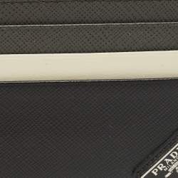 Pre Owned Prada Black/White Saffiano Metal Leather Logo Card Holder