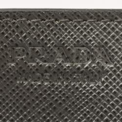Pre Owned Prada Black/White Saffiano Metal Leather Logo Card Holder