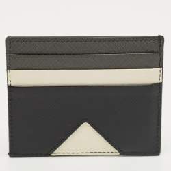Pre Owned Prada Black/White Saffiano Metal Leather Logo Card Holder