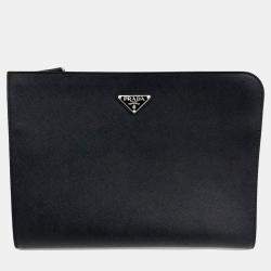 Pre Owned Prada Black Leather Saffiano Clutch
