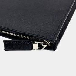Pre Owned Prada Black Leather Saffiano Clutch