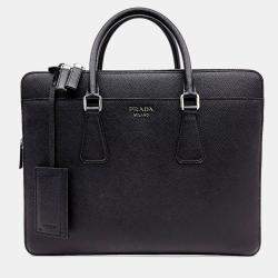 Pre Owned Prada Black Leather Saffiano Briefcase