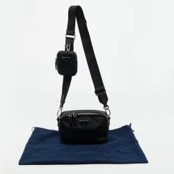 Pre Owned Prada Black Saffiano Lux Leather and Re-Nylon Brique Crossbody Bag