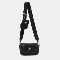 Pre Owned Prada Black Saffiano Lux Leather and Re-Nylon Brique Crossbody Bag