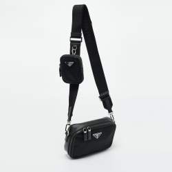 Pre Owned Prada Black Saffiano Lux Leather and Re-Nylon Brique Crossbody Bag