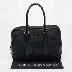 Pre Owned Prada Black Saffiano Lux Leather and Nylon Laptop Briefcase Bag