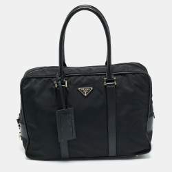 Pre Owned Prada Black Saffiano Lux Leather and Nylon Laptop Briefcase Bag