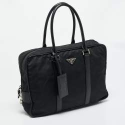 Pre Owned Prada Black Saffiano Lux Leather and Nylon Laptop Briefcase Bag