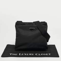 مملوكة مسبقًا حقيبة برادا ماسنجر نايلون أسود وجلد سافيانو