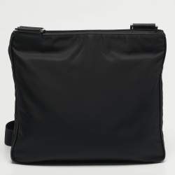 مملوكة مسبقًا حقيبة برادا ماسنجر نايلون أسود وجلد سافيانو