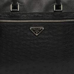 مملوكة مسبقًا Prada Black Ostrich Leather and Saffiano Leather Briefcase 