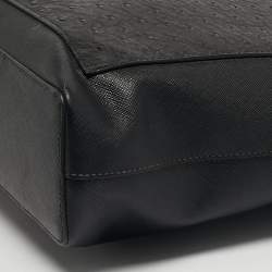 مملوكة مسبقًا Prada Black Ostrich Leather and Saffiano Leather Briefcase 