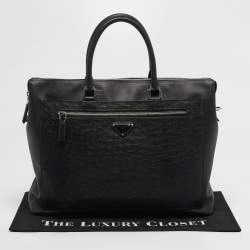 مملوكة مسبقًا Prada Black Ostrich Leather and Saffiano Leather Briefcase 