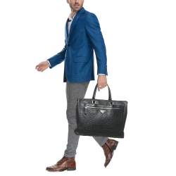مملوكة مسبقًا Prada Black Ostrich Leather and Saffiano Leather Briefcase 