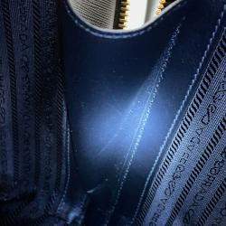 Pre Owned حقيبة سفر برادا قماش تطريز الرموز بيج/أسود جلد سافيانو