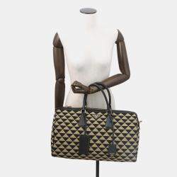 Pre Owned حقيبة سفر برادا قماش تطريز الرموز بيج/أسود جلد سافيانو