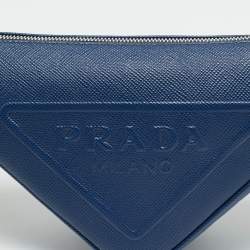 Pre Owned حقيبة كروس برادا جلد سافيانولكس أزرق بحري