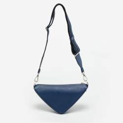 Pre Owned حقيبة كروس برادا جلد سافيانولكس أزرق بحري