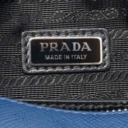 Pre Owned حقيبة كروس برادا جلد سافيانولكس أزرق بحري