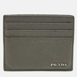 مملوكة مسبقًا Prada Grey/Blue Saffiano Leather Card Holder