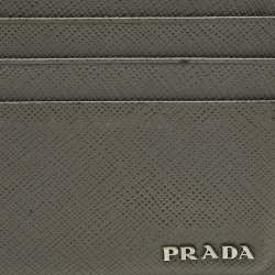 مملوكة م سبقًا Prada Grey/Blue Saffiano Leather Card Holder