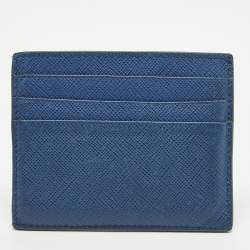 مملوكة مسبقًا Prada Grey/Blue Saffiano Leather Card Holder