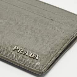 مملوكة مسبقًا Prada Grey/Blue Saffiano Leather Card Holder