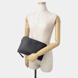 Pre Owned حقيبة كلاتش برادا جلد سافيانو أسود