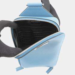 Pre Owned Prada Brique One Shoulder Bag Blue Saffiano Leatherleather