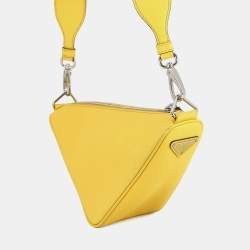 مملوكة مسبقًا Prada Triangle Shoulder Bag Yellow Saffiano Leatherleather