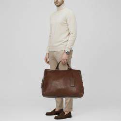 Pre Owned Prada Antique Brown Cervo Deerskin Leather Tote