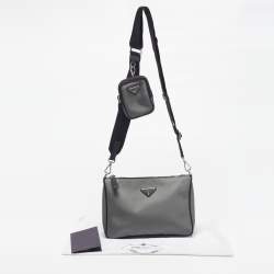 Pre Owned حقيبة مسنجر برادا نايلون رمادي/أسود مع شعار