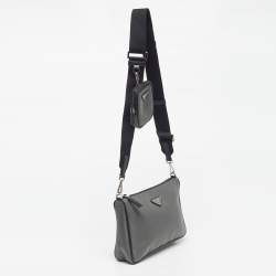 Pre Owned حقيبة مسنجر برادا نايلون رمادي/أسود مع شعار