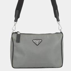 Pre Owned Prada Triangle Logo Bicolor Shoulder Bag Gray/Black Nylon Leather