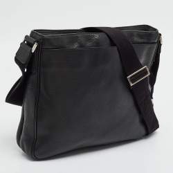 Pre Owned Prada Black Leather Zip Messenger Bag