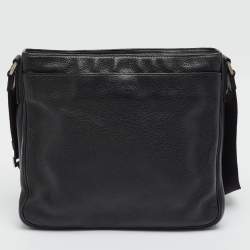 Pre Owned Prada Black Leather Zip Messenger Bag