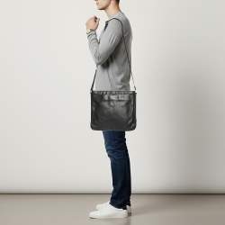 Pre Owned Prada Black Leather Zip Messenger Bag