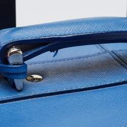 Pre Owned Prada Blue Saffiano Lux Leather Trolley Suitcase