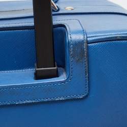 Pre Owned Prada Blue Saffiano Lux Leather Trolley Suitcase