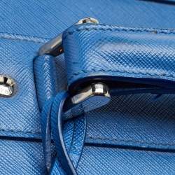 Pre Owned Prada Blue Saffiano Lux Leather Trolley Suitcase