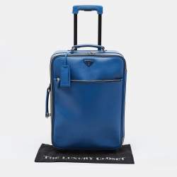 Pre Owned Prada Blue Saffiano Lux Leather Trolley Suitcase