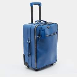 Pre Owned Prada Blue Saffiano Lux Leather Trolley Suitcase
