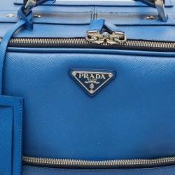 Pre Owned Prada Blue Saffiano Lux Leather Trolley Suitcase